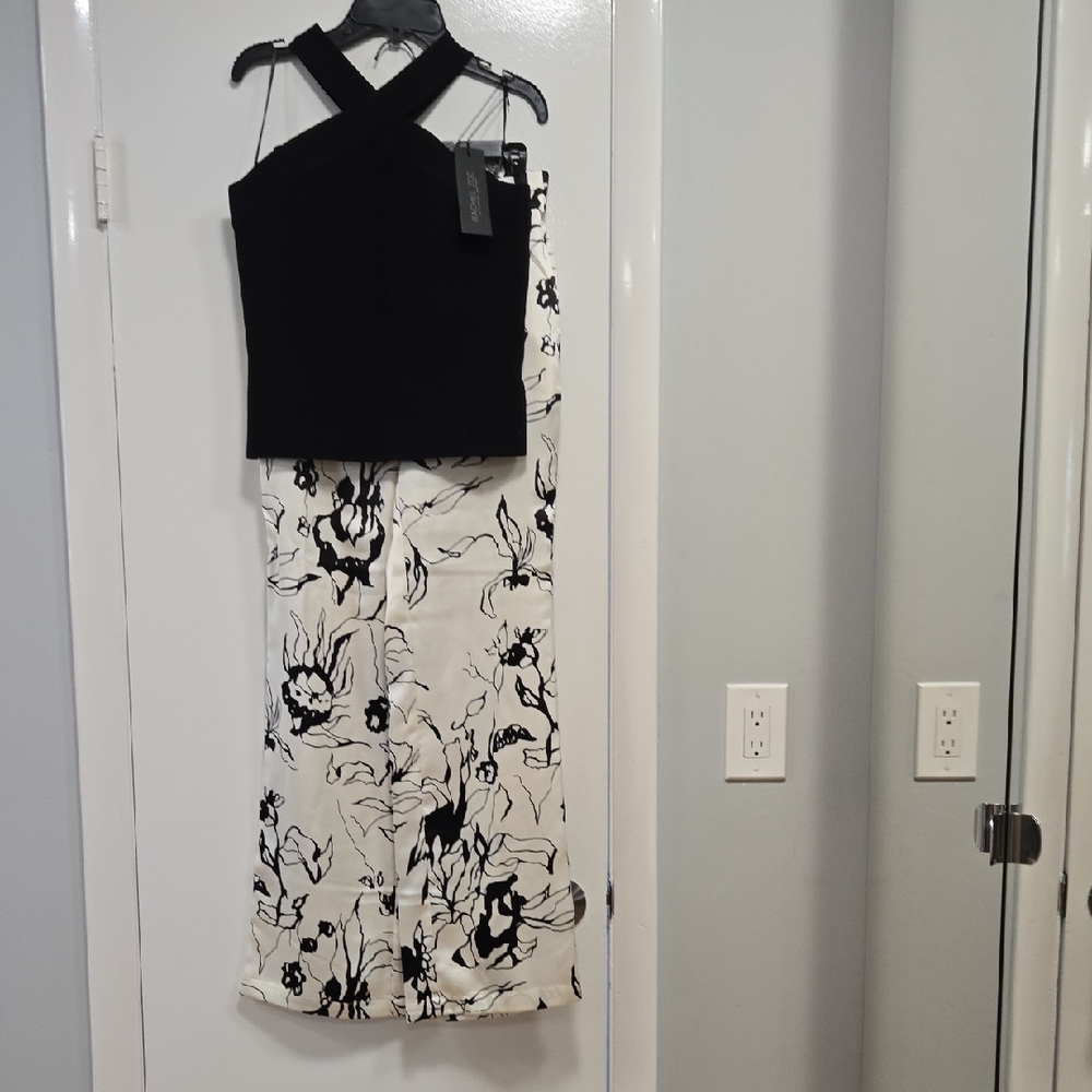 Black Halter Top with Floral Print Skirt